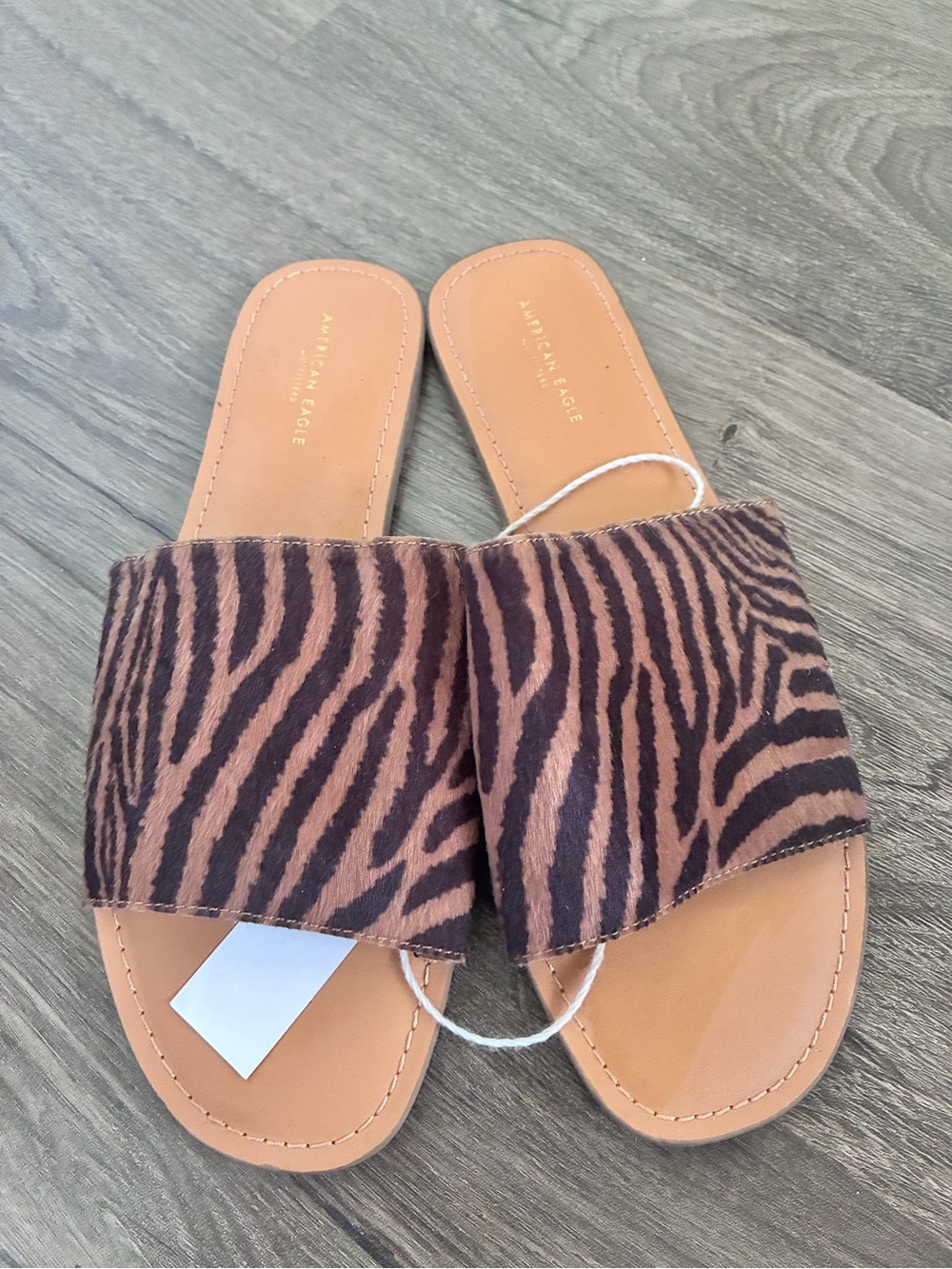 American Eagle Outfitters Tan and Dark Brown Zebra-Print Slide Sandals